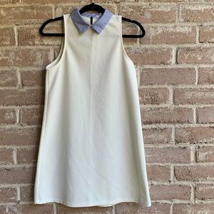 Zara white shift dress with blue colar
